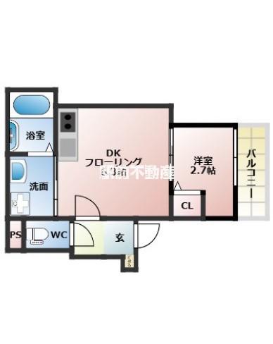 THE NOBLES 聖マリア病院前(1DK/3階)の間取り写真