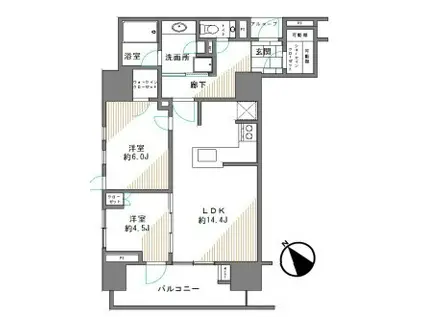 プラウド渋谷本町(2LDK/2階)の間取り写真