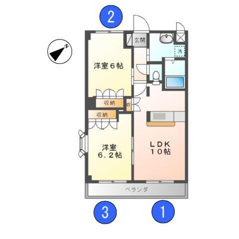 G-STAGE四国中央 弐番館(2LDK/1階)の間取り写真