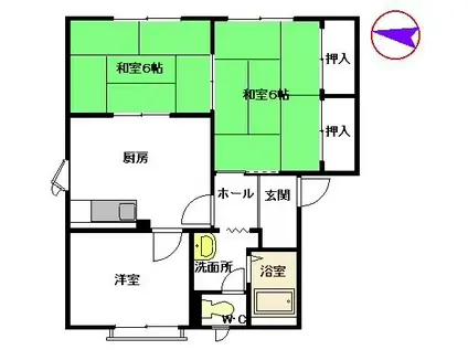 アルカディアヒルズC棟(3DK/1階)の間取り写真