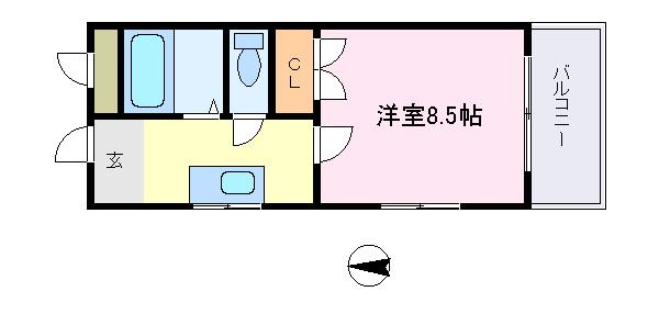 フレンズA棟・B棟(1K/1階)の間取り写真
