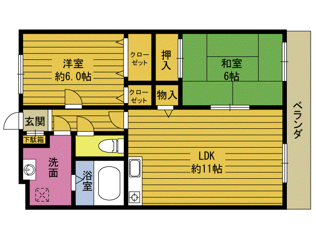 エクセルハイムK(2LDK/4階)の間取り写真