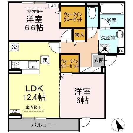 CREST高松(2LDK/1階)の間取り写真