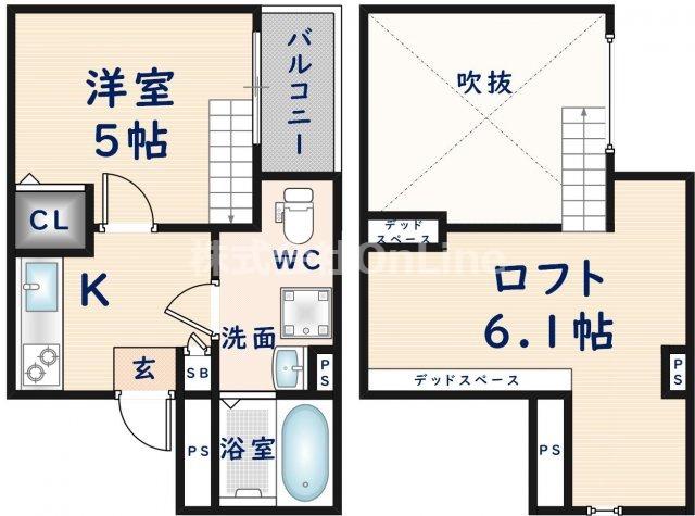 ラヴェリテ瓜生堂(1K/2階)の間取り写真