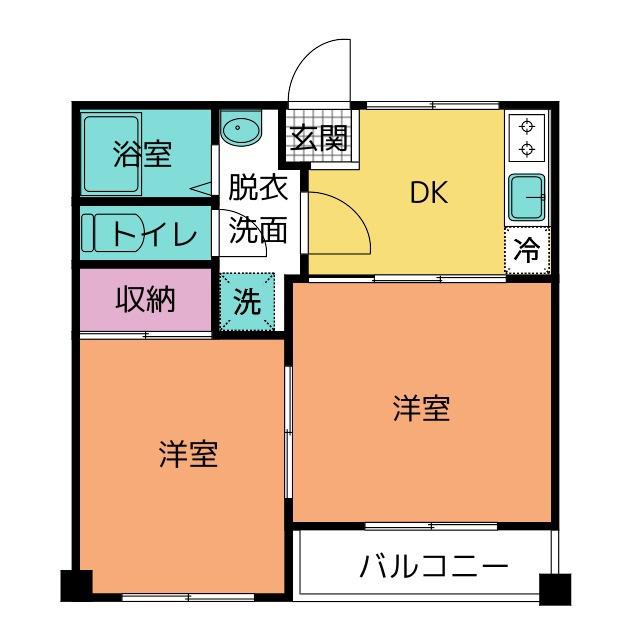 シャモニー(2DK/2階)の間取り写真
