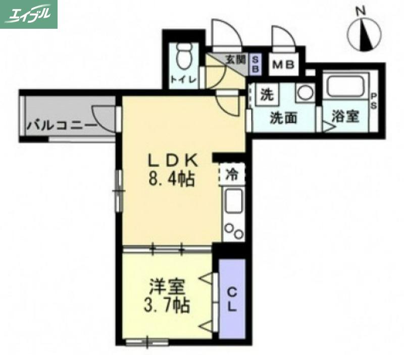 アシェント岡山医大前(1LDK/1階)の間取り写真