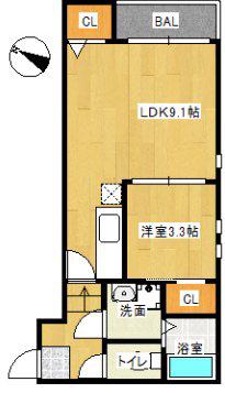 GRANDTICクレアシオン(1LDK/1階)の間取り写真