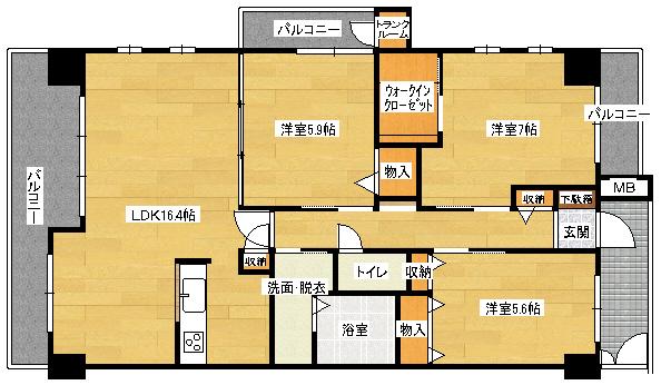 スカイアヴェニュー(3LDK/9階)の間取り写真