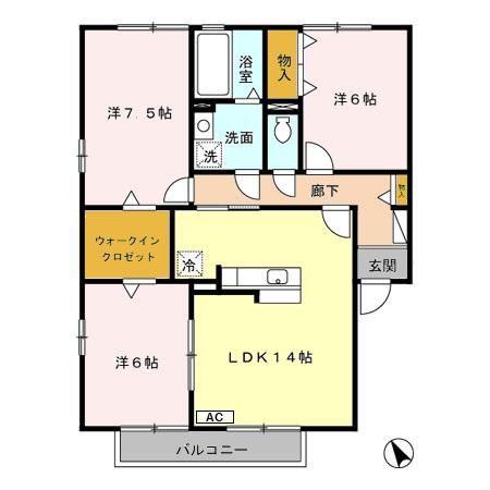 フェザートA棟(3LDK/2階)の間取り写真