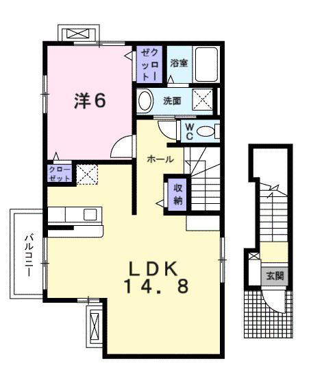 アヌジック K・K(1LDK/2階)の間取り写真