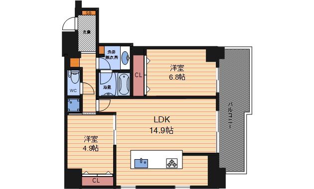 リバーサイドタワー中之島(2LDK/21階)の間取り写真