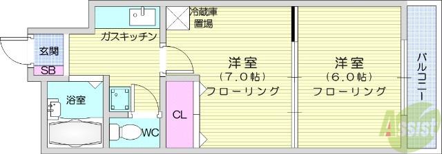 ソフィア 六丁の目(2K/5階)の間取り写真