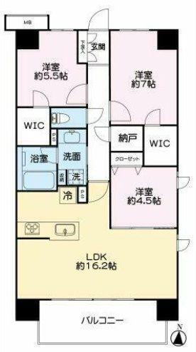 レーベン新居浜 MID COURT(3LDK/7階)の間取り写真
