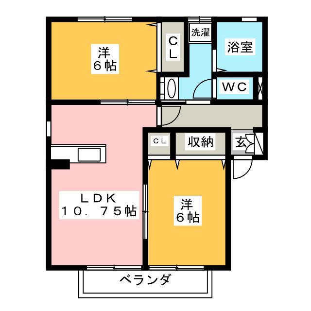 あきの・グリーンスクエア(2LDK/2階)の間取り写真