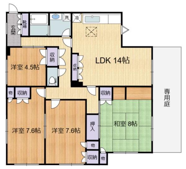 エステート武蔵野(4LDK/1階)の間取り写真