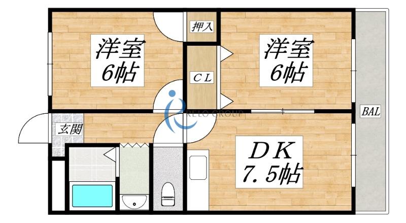サンパレス加美(2DK/6階)の間取り写真