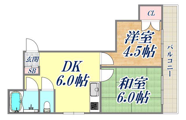 下坂部ベース02(2DK/4階)の間取り写真