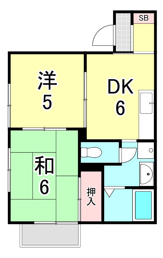スカイハイツ(2DK/1階)の間取り写真