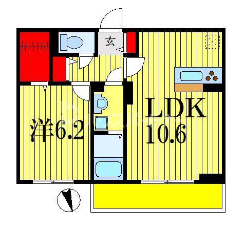 D-ROOM弁天3丁目 B(1LDK/1階)の間取り写真