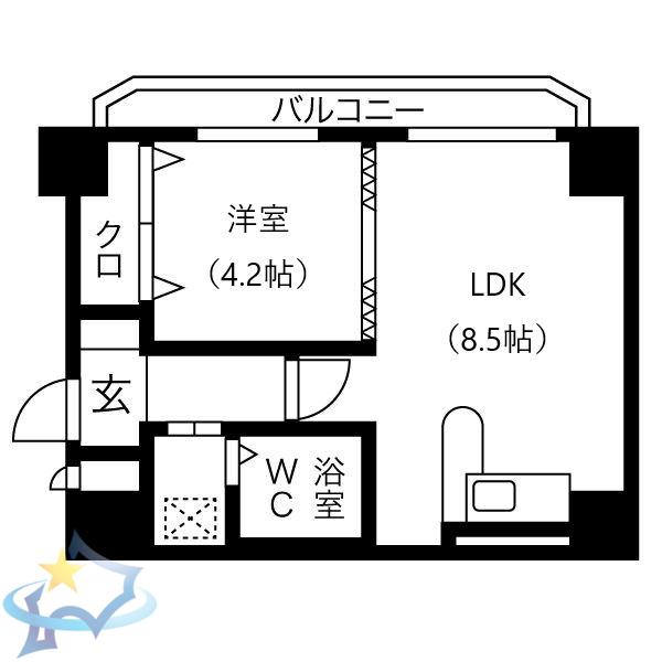 リラハイツ南2条(1LDK/1階)の間取り写真