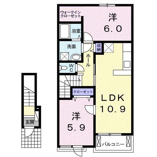 SUNNYTOWN くわばらB(2LDK/2階)の間取り写真