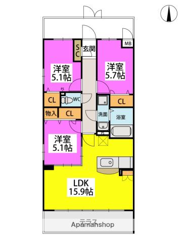 テラフォルトゥーナ(3LDK/1階)の間取り写真