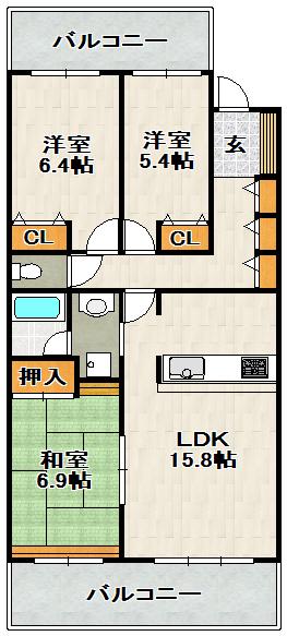 ダイアパレス宝塚月見山(3LDK/6階)の間取り写真