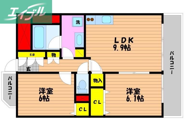 カーサフィオーレ西市駅前(2LDK/7階)の間取り写真