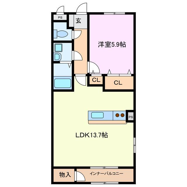 AS ONE III(1LDK/2階)の間取り写真