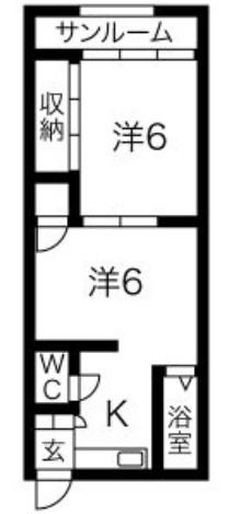伊勢山ハイム(2K/2階)の間取り写真