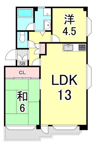 ヴォーン岡本(2LDK/2階)の間取り写真