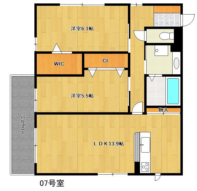 アンソレイエくさつ(2LDK/1階)の間取り写真