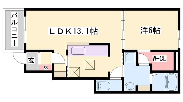 ジュワイユー・ベルI(1LDK/1階)の間取り写真