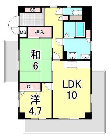 グランドエクセル東灘(2LDK/4階)の間取り写真