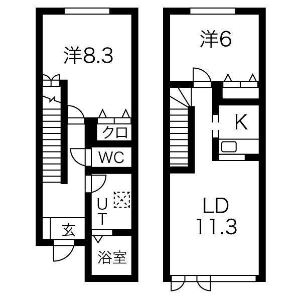 サンセットヒルズA(2LDK/2階)の間取り写真
