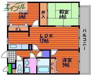 グランパス福富(3LDK/5階)の間取り写真