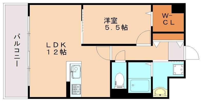 オークランセル那の川(1LDK/5階)の間取り写真