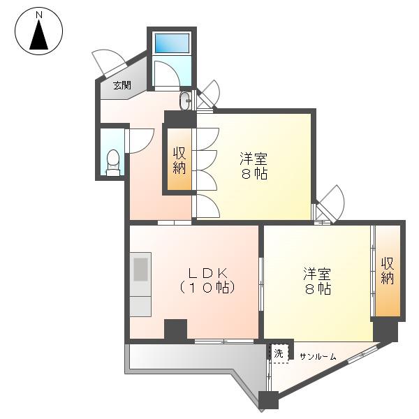 SS23ビル(2LDK/5階)の間取り写真