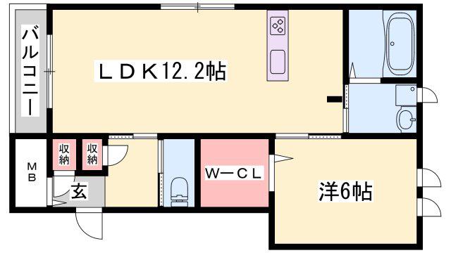 ヘーベルメゾン姫路 B棟(1LDK/1階)の間取り写真