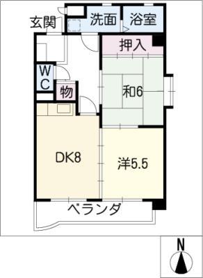マンションベルエア(2DK/5階)の間取り写真