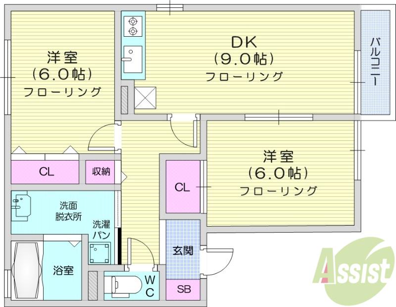 ロイヤルビレッジYSⅡ(2DK/2階)の間取り写真