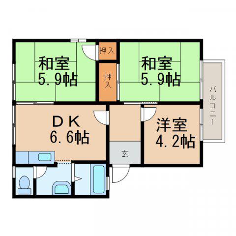 ウエストヒルズ(3DK/2階)の間取り写真
