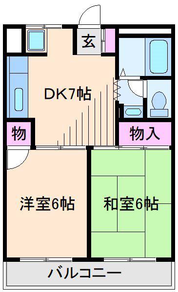 ヒサキハイツ駒岡(2DK/2階)の間取り写真
