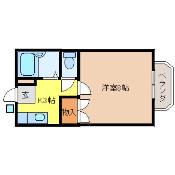 カルチェラタンE棟(1K/2階)の間取り写真
