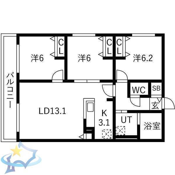 HOROHIRA BRIDGE RESIDENCE(3LDK/4階)の間取り写真