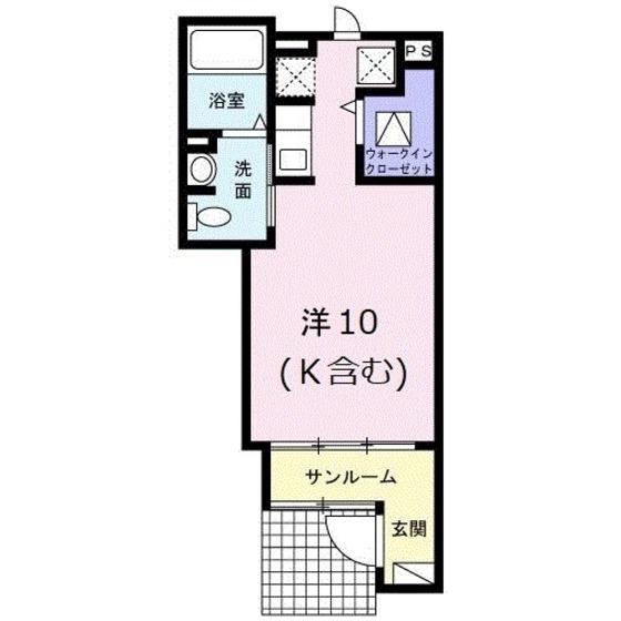ヒルサイドK(ワンルーム/1階)の間取り写真