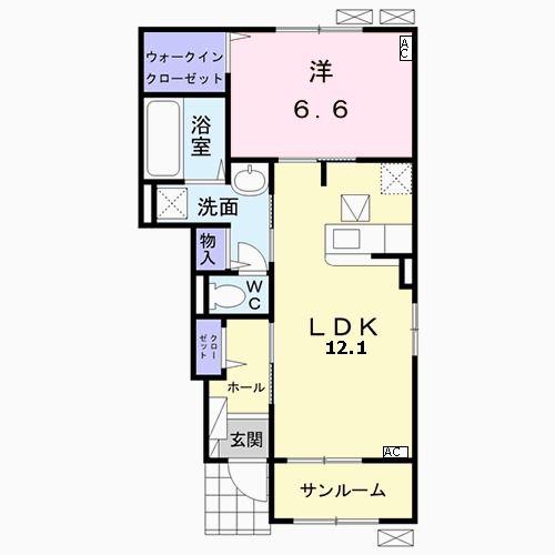 オパルス(1LDK/1階)の間取り写真