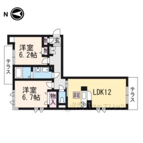 クレアール吉祥院(2LDK/1階)の間取り写真