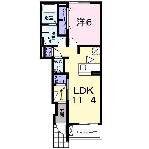 ボニート II(1LDK/1階)の間取り写真