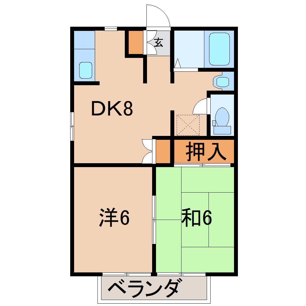 福島交通飯坂線 岩代清水駅 徒歩22分 2階建 築30年(2DK/1階)の間取り写真